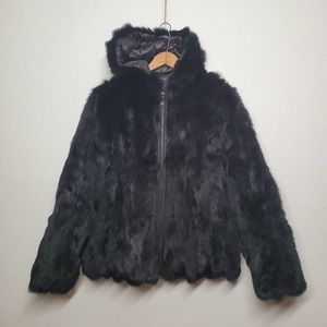 Adrienne Landau Reversible Rabbit Fur Zip Front Jacket Sz M